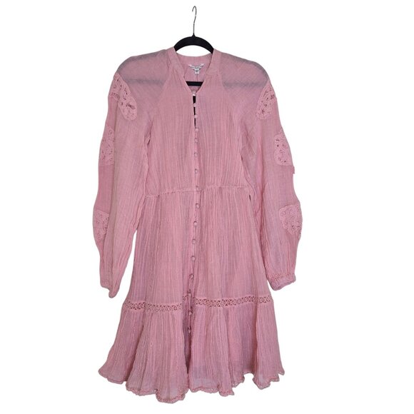 Guess Pink Lace Long Sleeve Button-Down Dress arita dress without belt - Picture 5 of 16